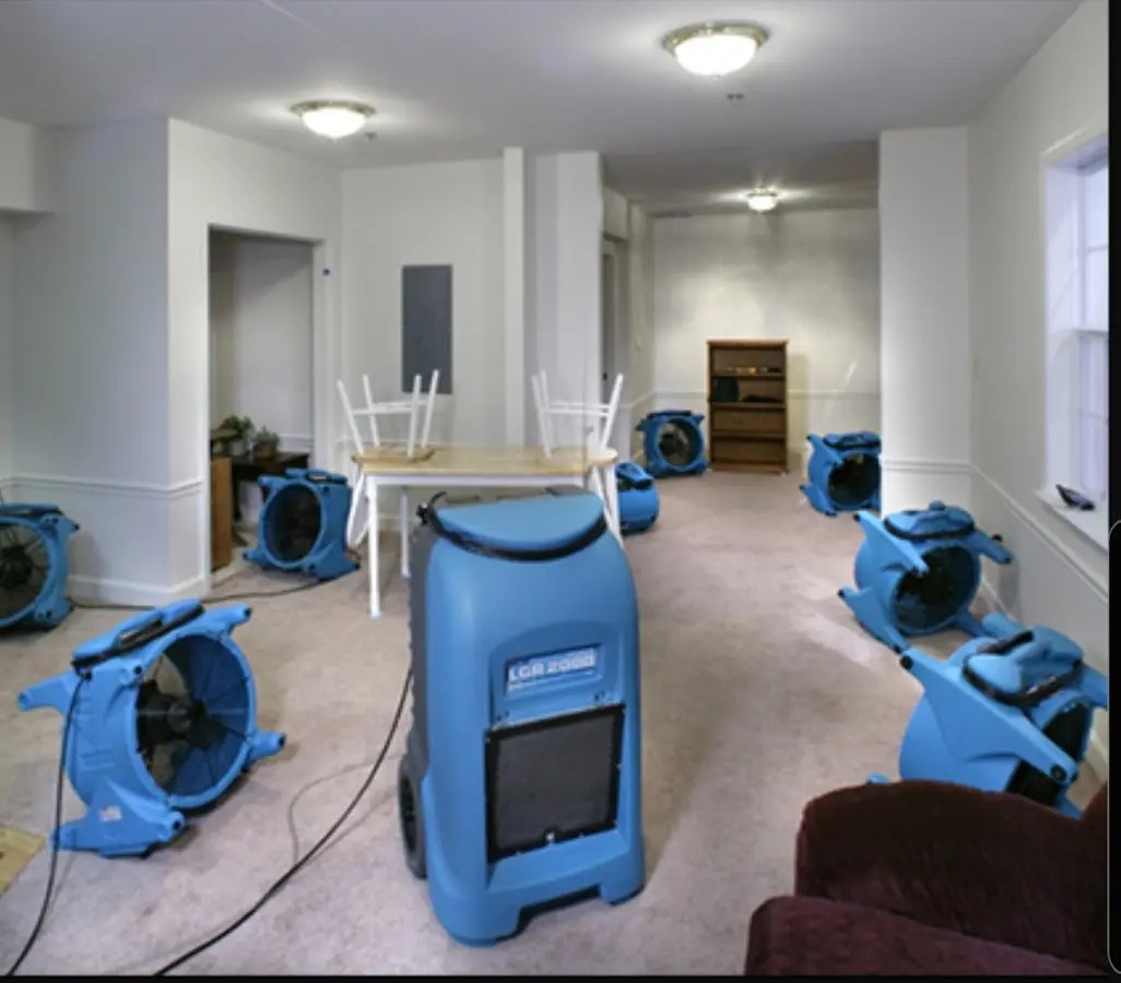 Air movers and dehumidifier setup for Water Extraction & Removal in Laketon